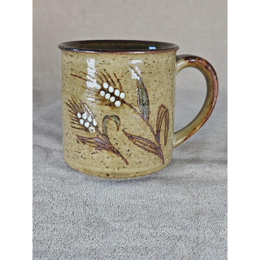 Stoneware OTAGIRI Brown Rim Wheat White Dots Tan Center Mug Pottery EUC Vintage